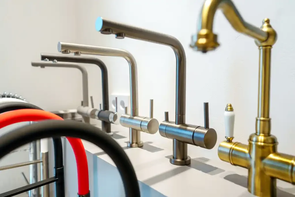 Display of several kitchen faucets